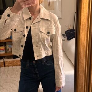 MM La Fleur Cropped Cream Button Down Jacket